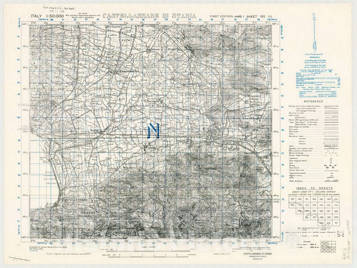 Map : Castellammare di Stabia, Italy 1942, Italy 1:50,000 Castellammare di Stabia , Antique Vintage Reproduction