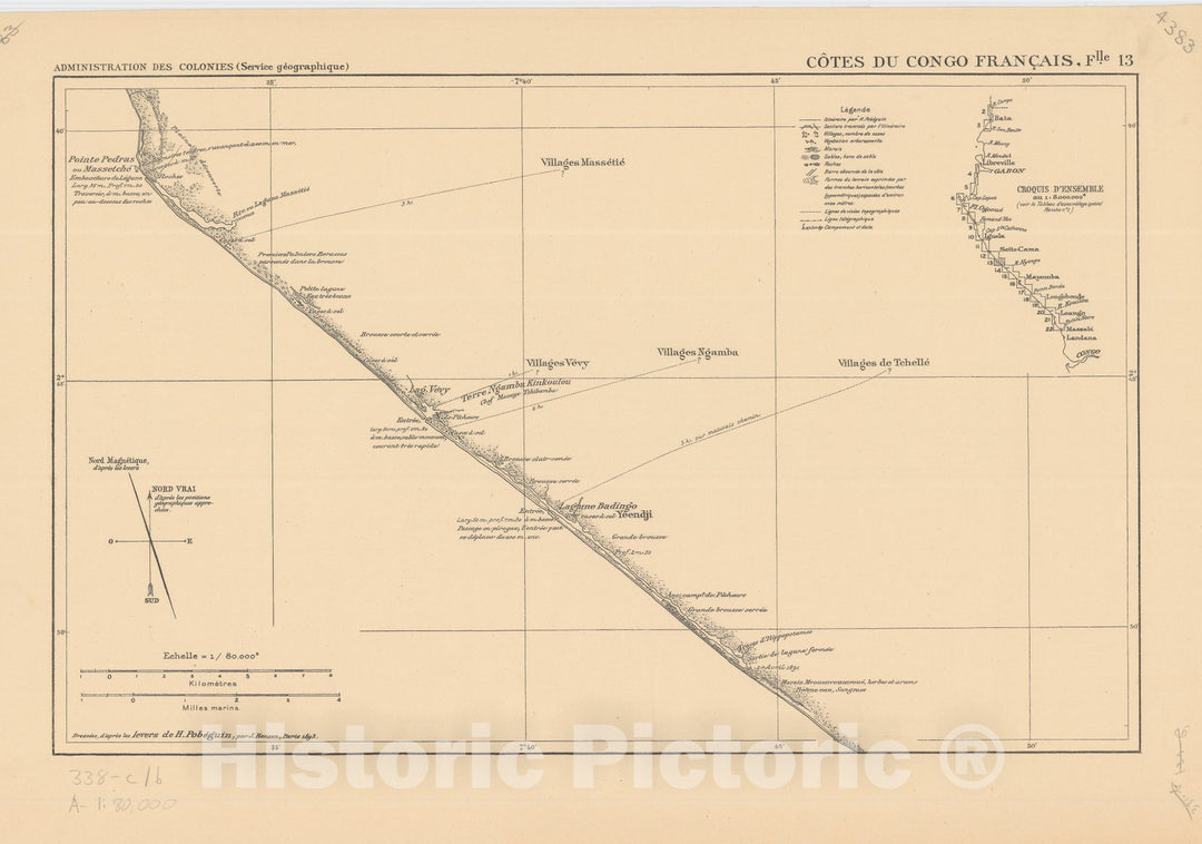 Map : Africa 1893 2, Atlas des co?tes du Congo franc?ais en vingt-deux feuilles a l'echelle de 1, Antique Vintage Reproduction