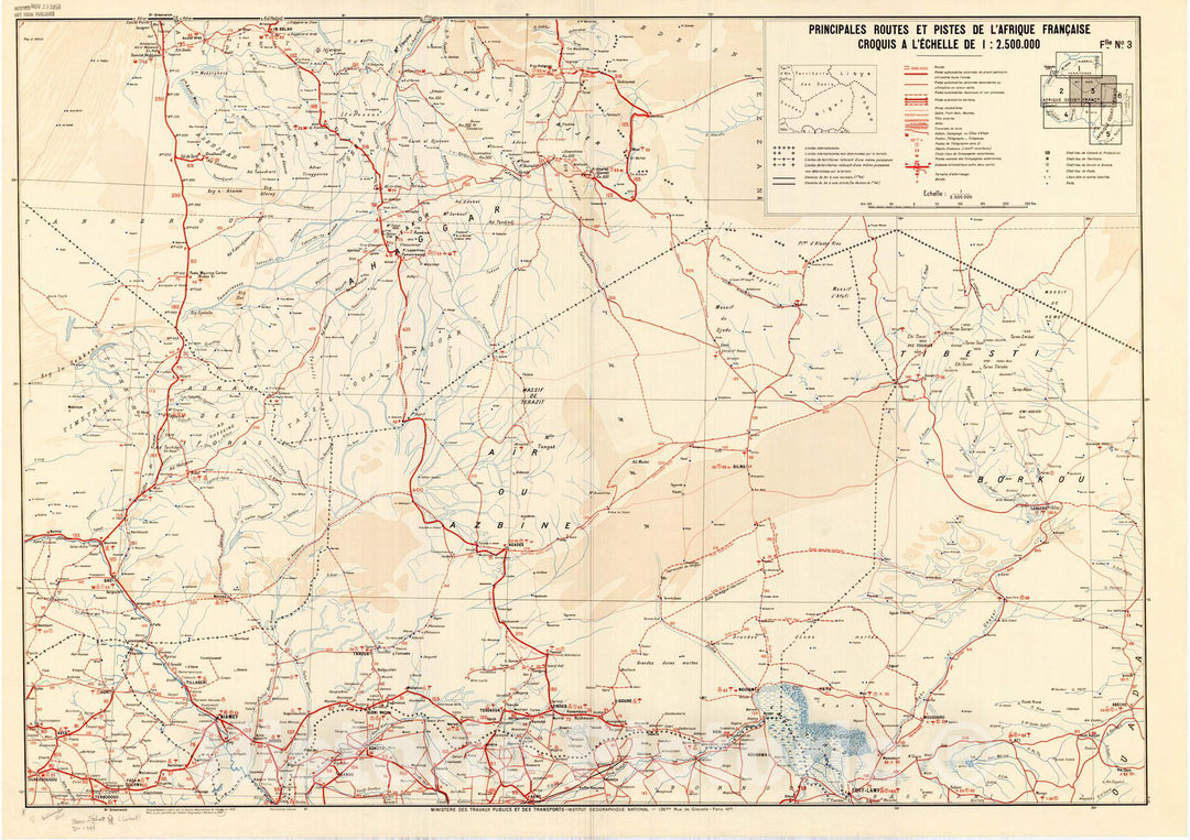 Map : Africa 1949 3, Principales routes et pistes de l'Afrique Francaise , Antique Vintage Reproduction