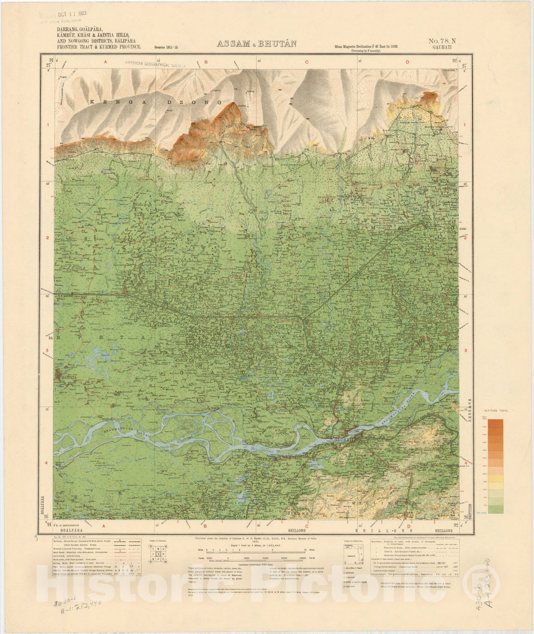 Historic Map : Darrang, Goalpara, Kamrup, Khasi & Jaintia Hills, and Nowgong Districts, Balipara Frontier Tract & Kurmed Province, Assam & Bhutan, No. 78 N 1921 1, India 1:253,440