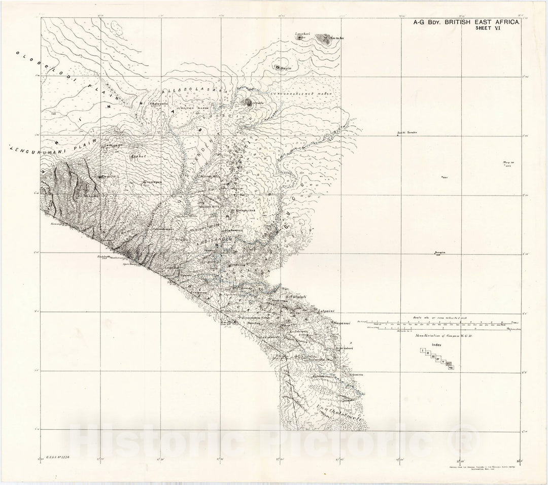 Map : East Africa 1906 2, Anglo-German boundary, East Africa 1904& 1905 , Antique Vintage Reproduction