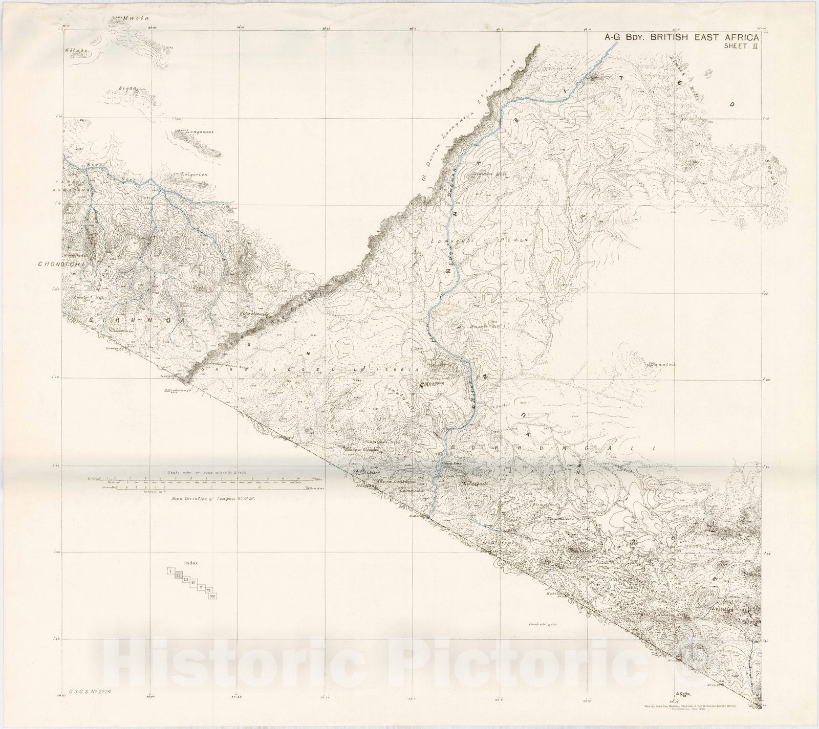 Map : East Africa 1906 4, Anglo-German boundary, East Africa 1904& 1905 , Antique Vintage Reproduction