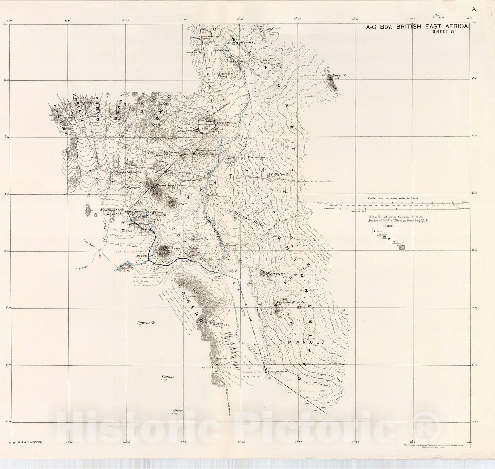 Map : East Africa 1906 5, Anglo-German boundary, East Africa 1904& 1905 , Antique Vintage Reproduction