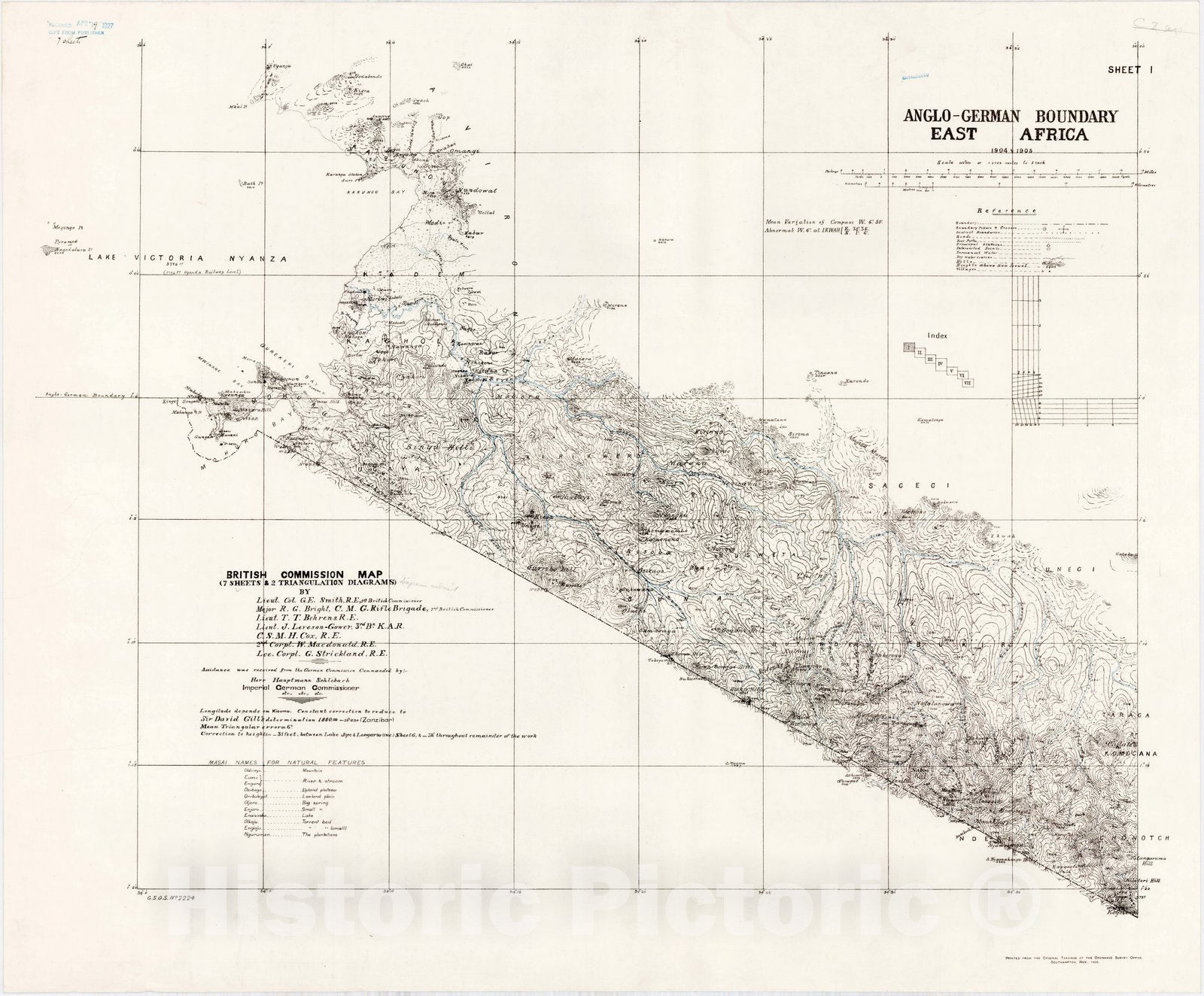 Map : East Africa 1906 6, Anglo-German boundary, East Africa 1904& 1905 , Antique Vintage Reproduction