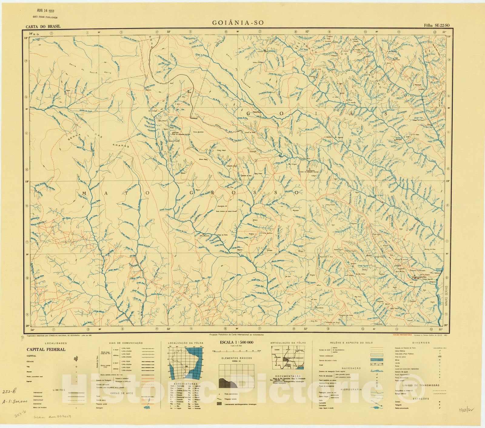 Map : Goiania - SO, Brazil 1964 2, Carta do Brasil , Antique Vintage Reproduction