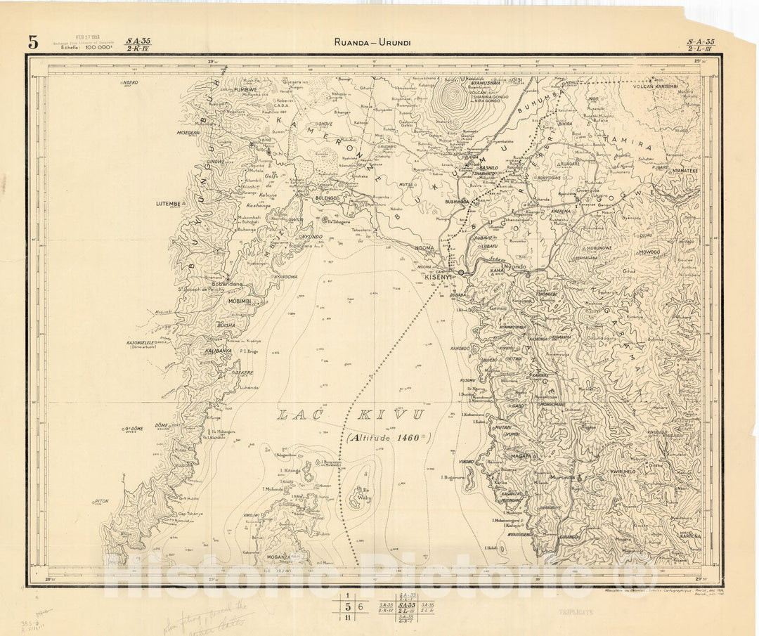 Map : Ruanda-Urundi, Africa 1948 1, Belgian Congo, Africa Ruanda-Urundi District scale 1:100,000 , Antique Vintage Reproduction