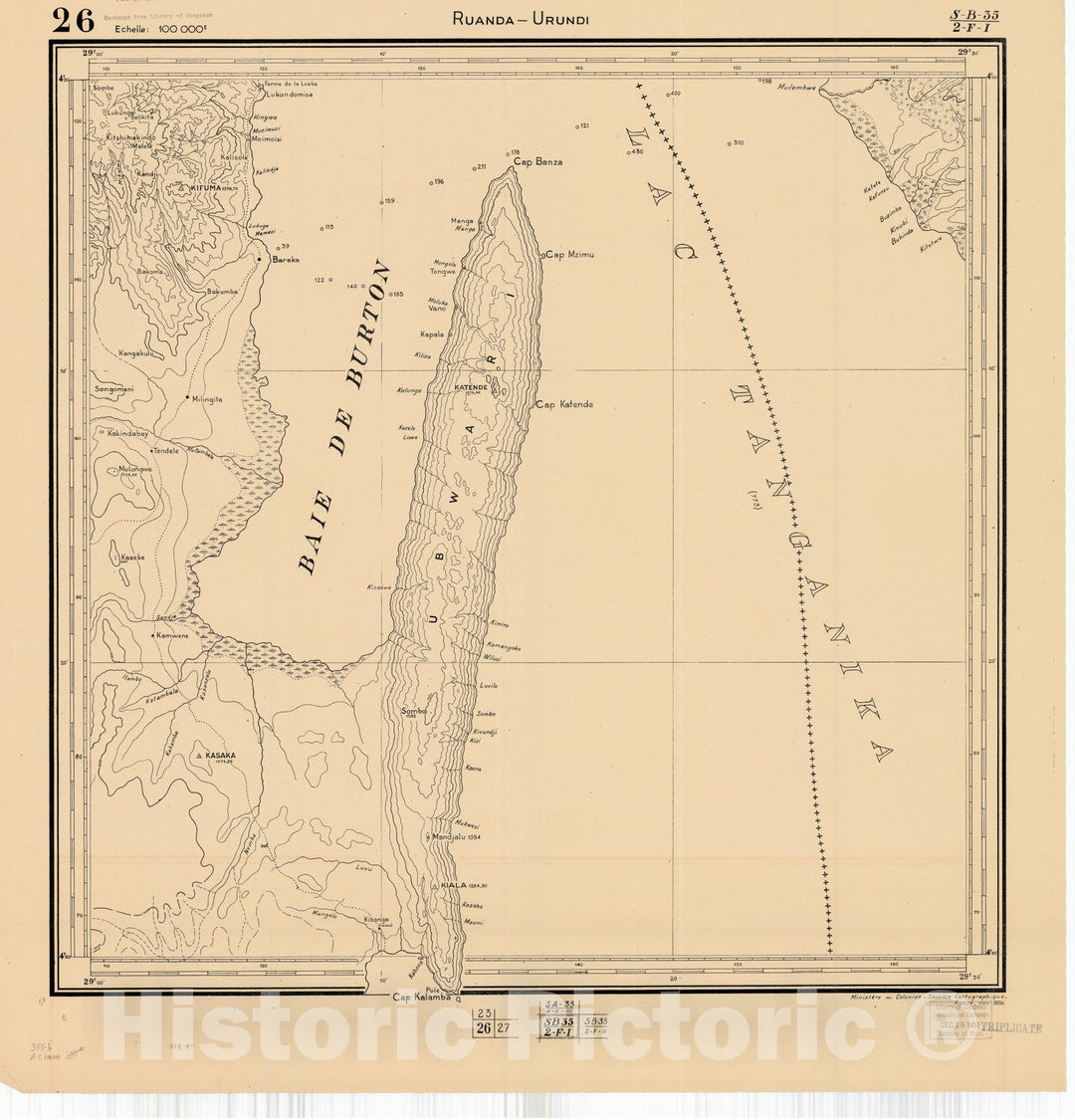 Map : Ruanda-Urundi, Africa 1948 2, Belgian Congo, Africa Ruanda-Urundi District scale 1:100,000 , Antique Vintage Reproduction