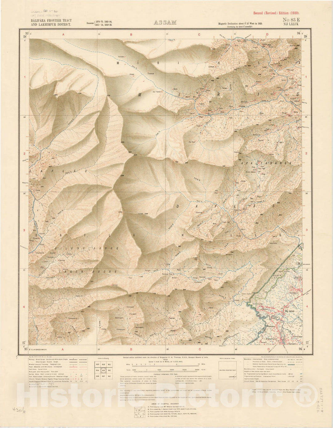 Map : Balipara Frontier Tract and Lakhimpur District, Assam, No. 83 E Nij Laluk 1930, India 1:253,440, Antique Vintage Reproduction