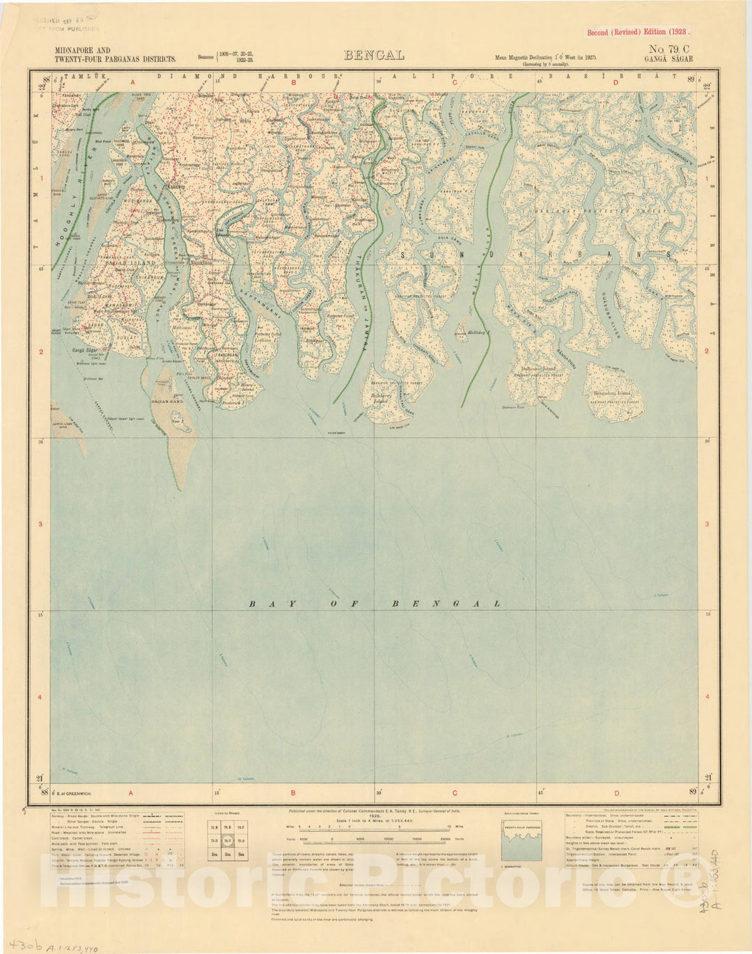 Map : Midnapore and Twenty-Four Parganas Districts, Bengal, No. 79 C 1928, India 1:253,440, Antique Vintage Reproduction