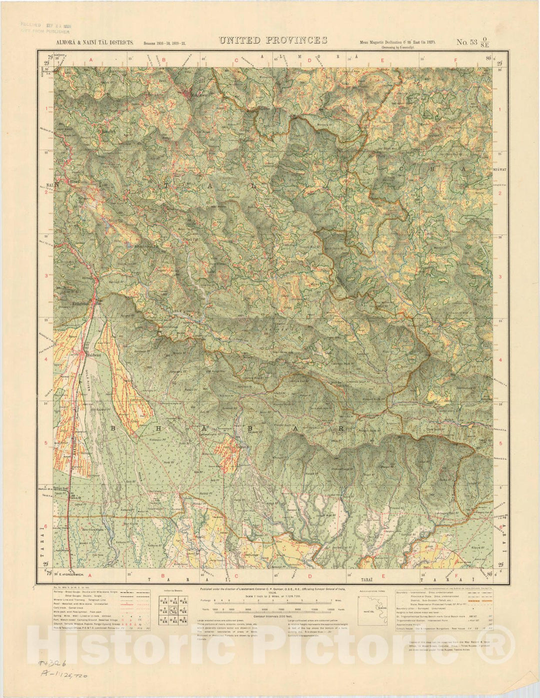 Map : Almora & Naini Tal District, United Provinces, No. 53 O/S.E. 1926, India and adjacent countries, Antique Vintage Reproduction