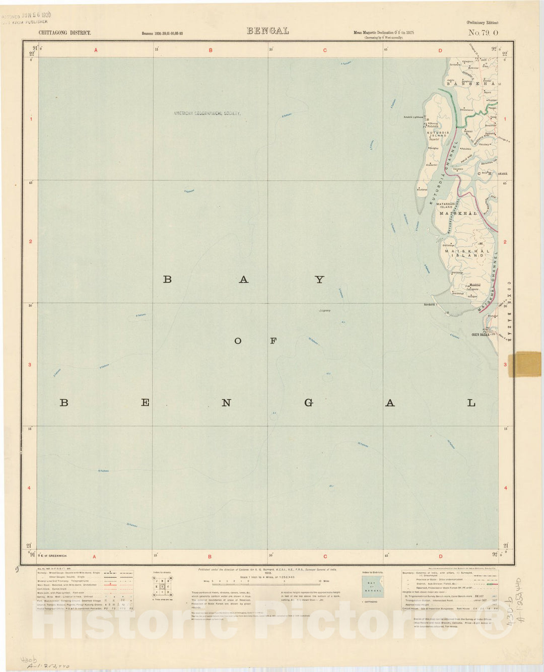 Map : Chittagong District, Bengal, No. 79 O 1918, India 1:253,440, Antique Vintage Reproduction