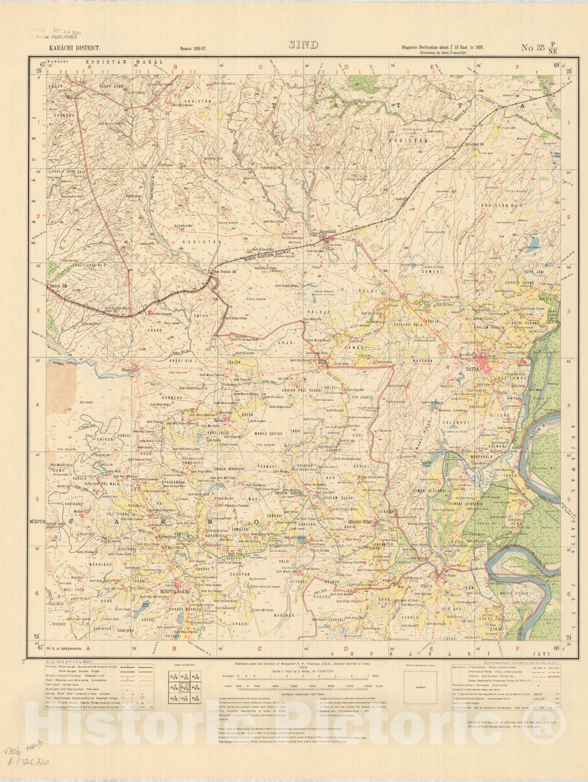 Map : Karachi District, Sind, No. 35 P/N.E. 1929, India and adjacent countries, Antique Vintage Reproduction