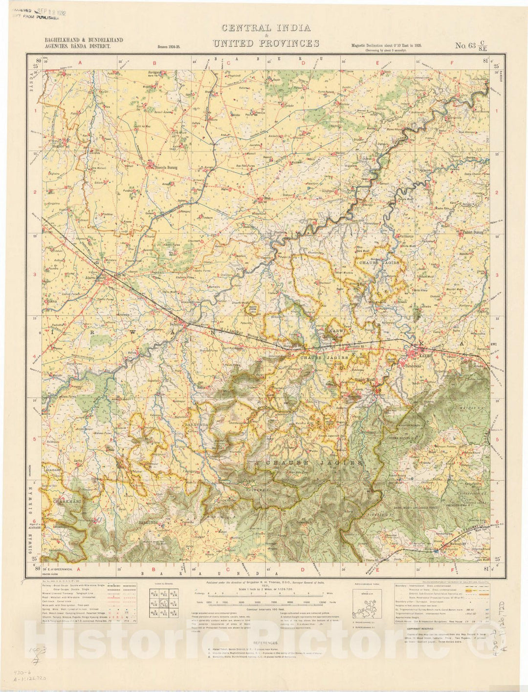 Historic Map : Baghelkhand & Bundelkhand Agencies, Banda District, Central India & United Provinces, No. 63 C/S.E. 1931, India and adjacent countries, Antique Vintage Reproduction