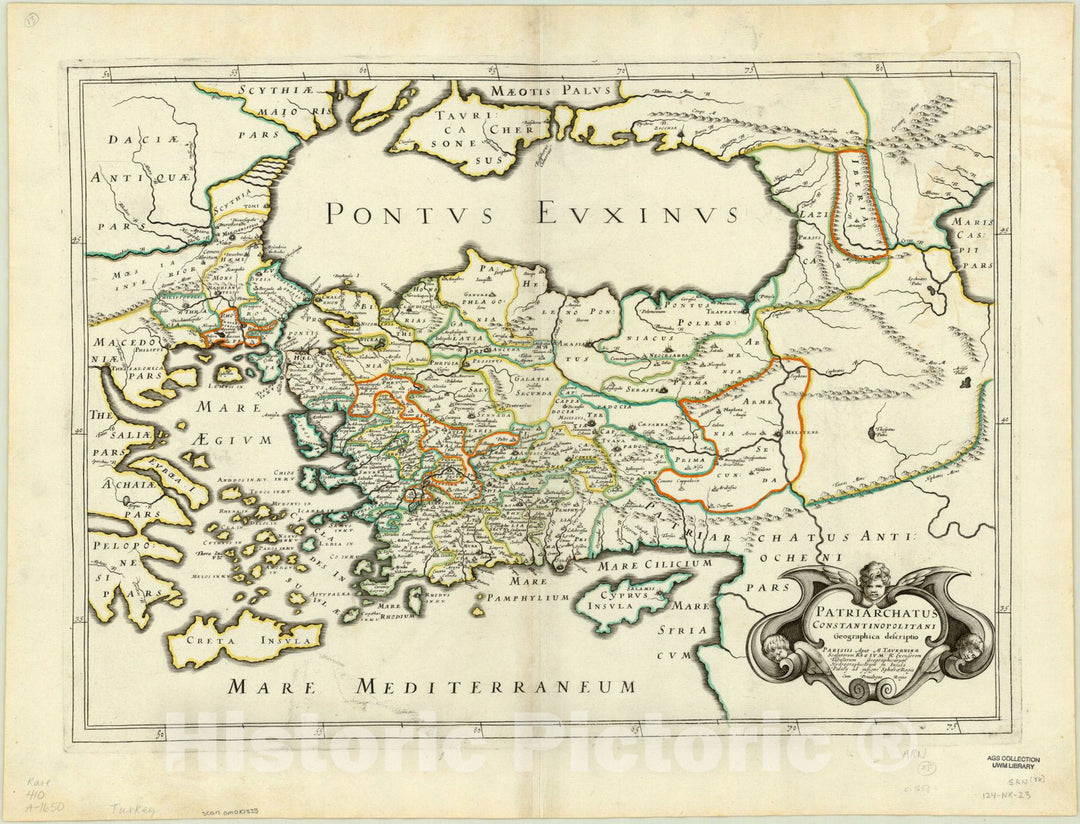 Map : Turkey 1650, Patriarchatus Constantinopolitani geographica descriptio , Antique Vintage Reproduction