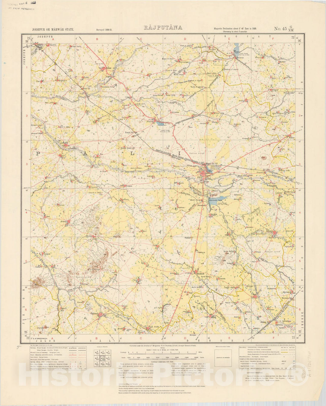 Map : Jodhpur Or Marwar State, Rajputana, No. 45 G/N.W. 1932, India and adjacent countries, Antique Vintage Reproduction