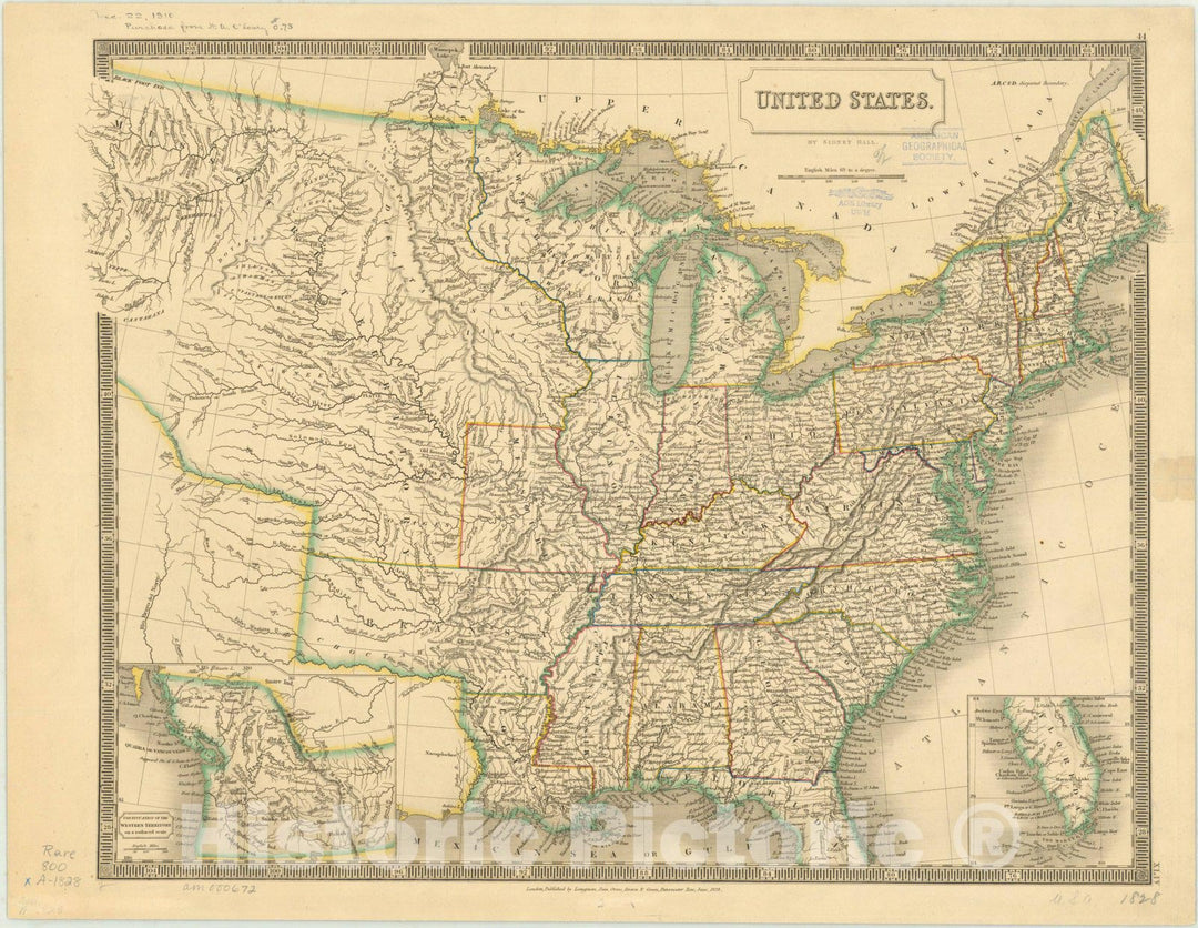 Map : United States 1828, United States , Antique Vintage Reproduction