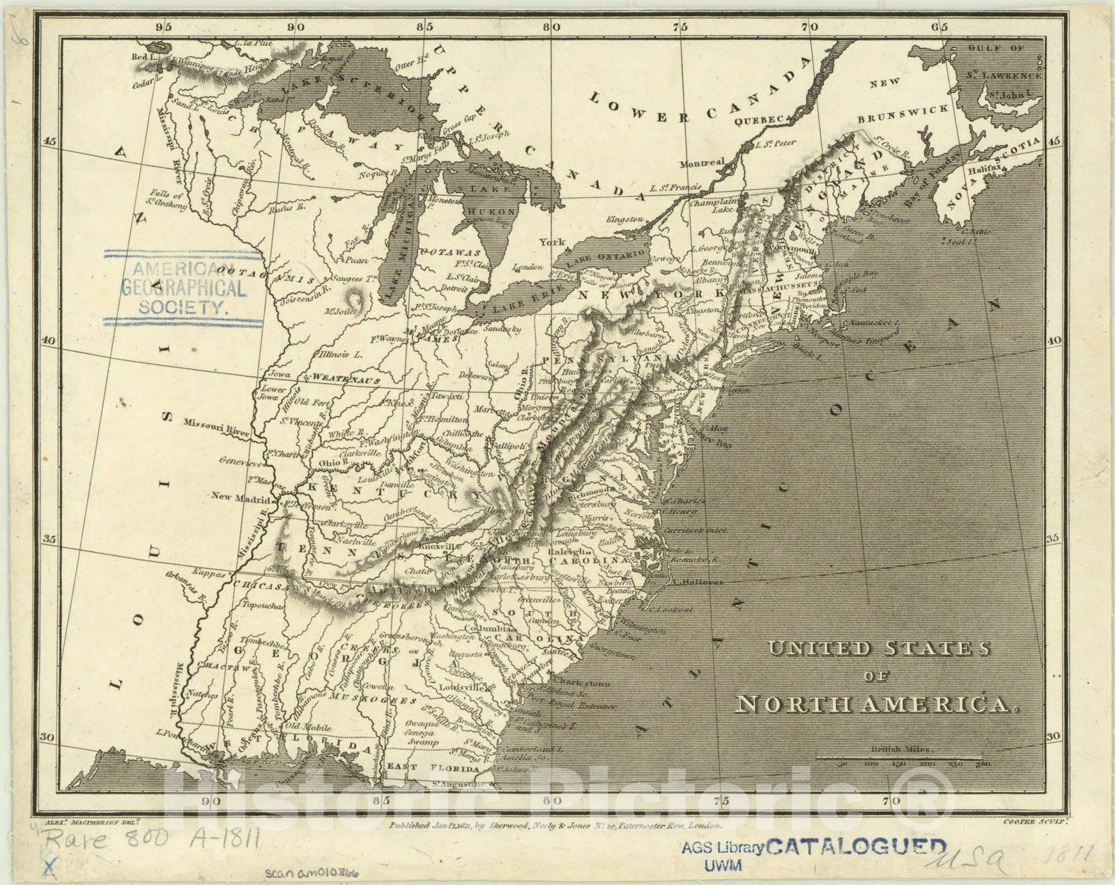 Map : United States 1811, United States of North America , Antique Vintage Reproduction