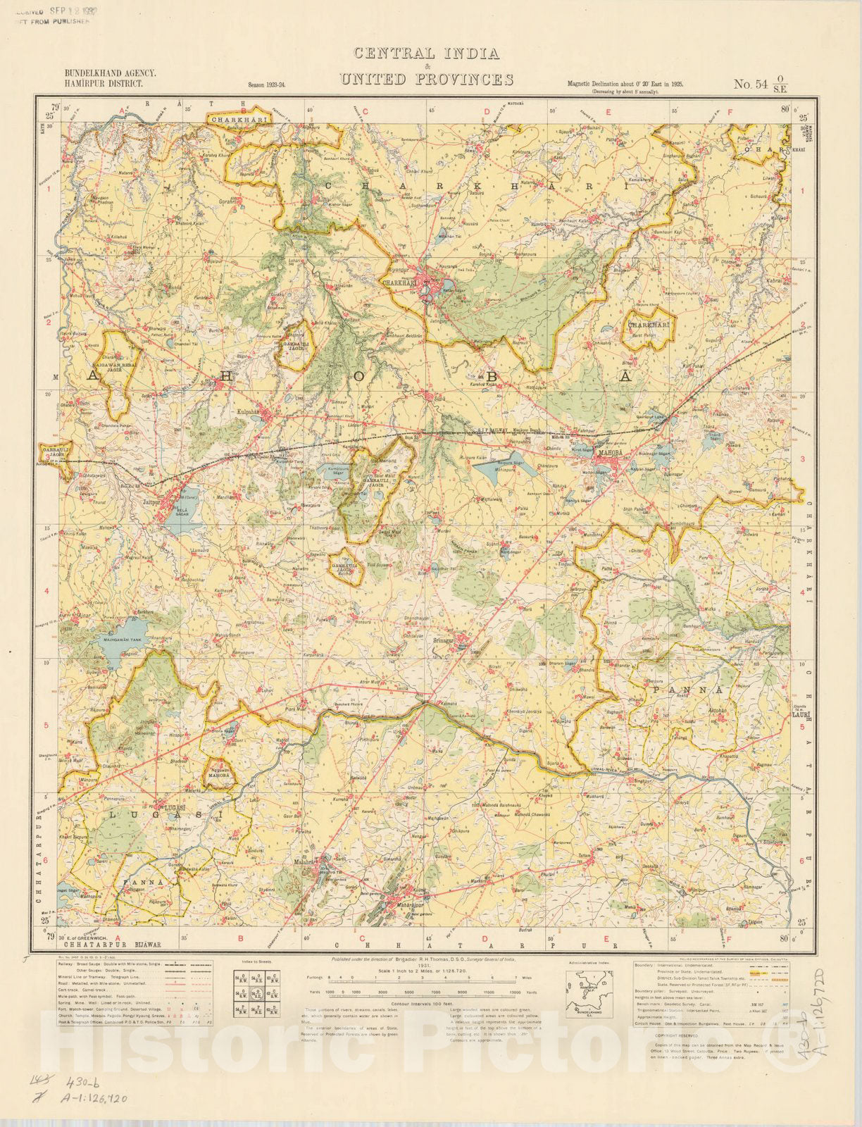 Map : Bundelkhand Agency, Hamirpur District, Central India & United Provinces, No. 54 O/S.E. 1931, India and adjacent countries, Antique Vintage Reproduction