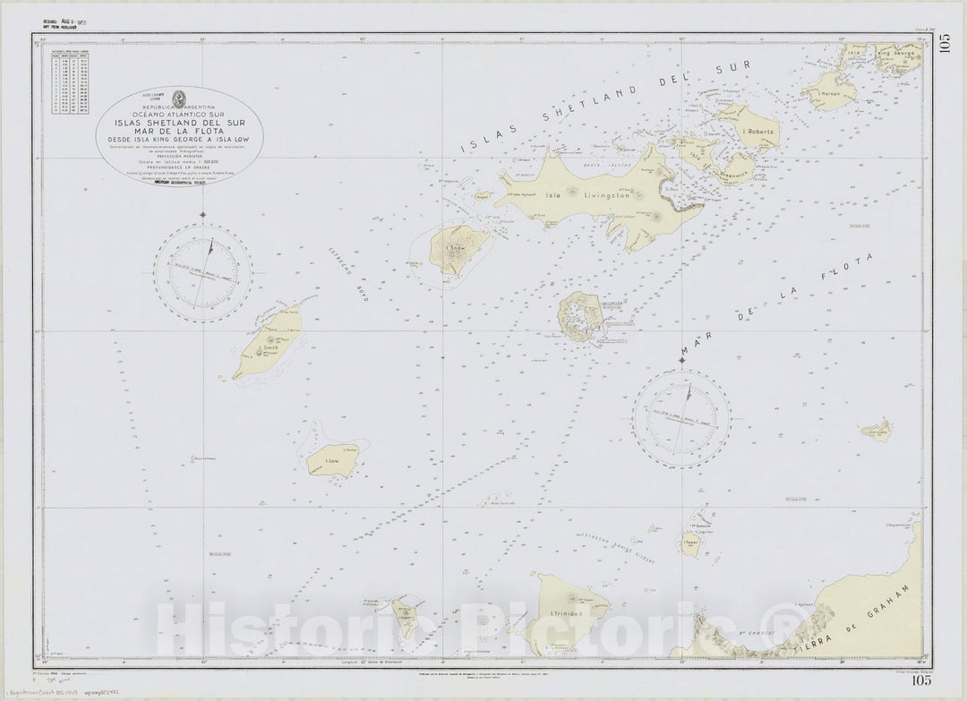 Map : Shetland Islands 1949, Republica Argentina, Oceano Atlantico Sur, Islas Shetland del Sur, Mar de la Flota, Antique Vintage Reproduction