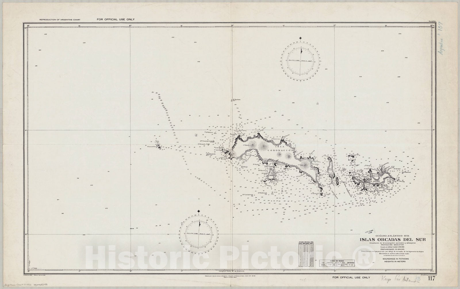 Map : South Orkney Islands 1952, Oceano Atlantico Sur, Islas Orcadas del Sur , Antique Vintage Reproduction