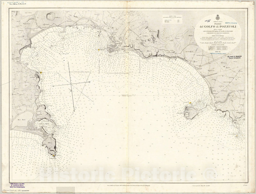 Map : Pozzuoli, Italy 1897, Tirreno, Italia, Piano del Golfo di Pozzouli , Antique Vintage Reproduction