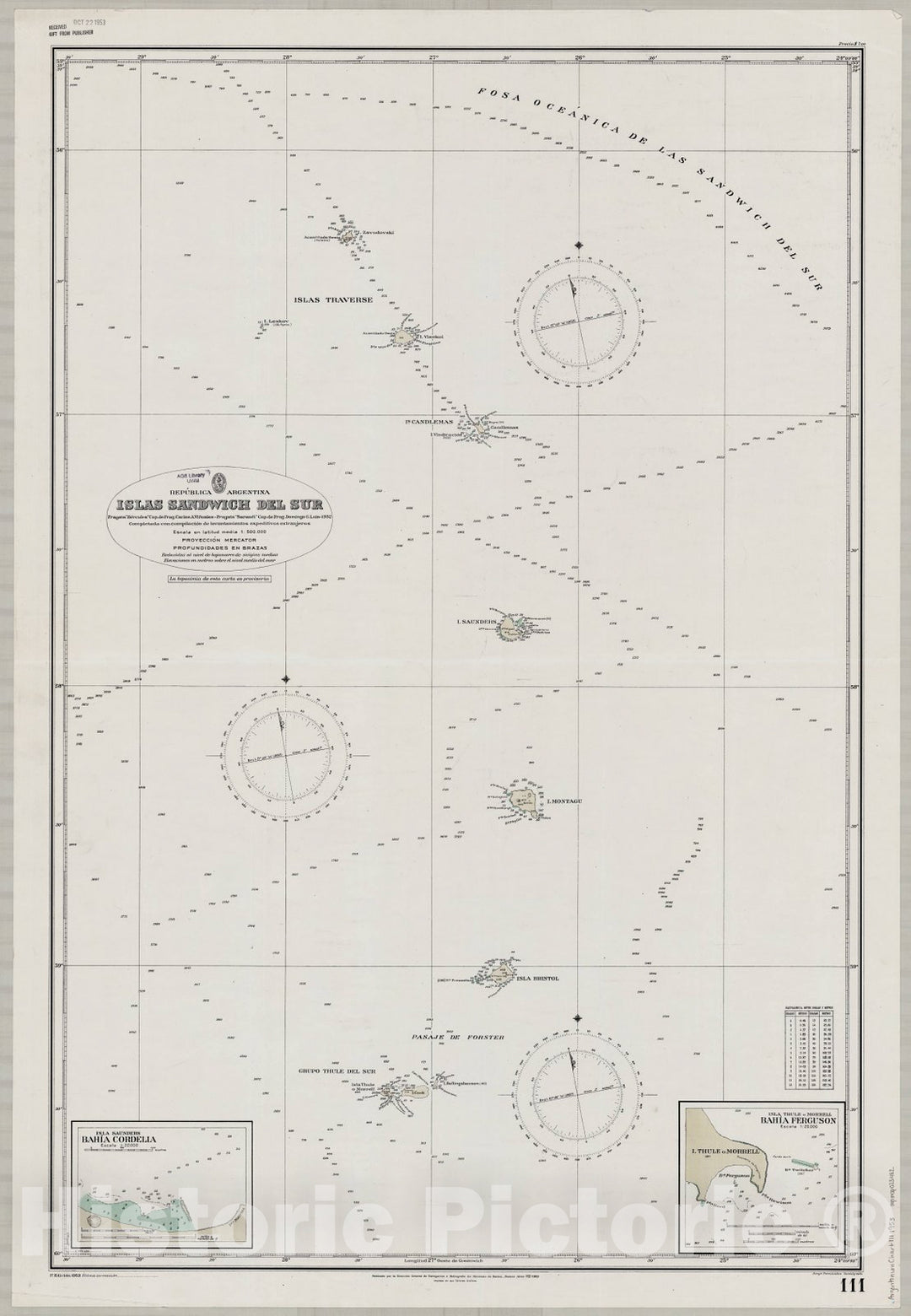 Map : Shetland Islands 1953, Republica Argentina, Oceano Atlantico Sur, Islas Shetland del Sur, Mar de la Flota, Antique Vintage Reproduction