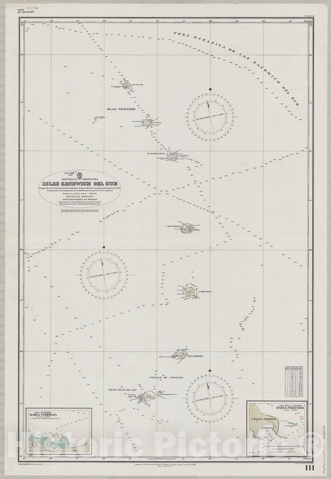 Map : Shetland Islands 1953, Republica Argentina, Oceano Atlantico Sur, Islas Shetland del Sur, Mar de la Flota, Antique Vintage Reproduction