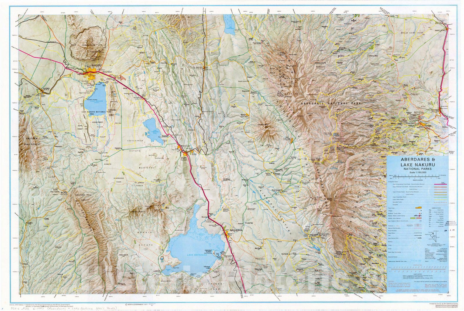 Map : Kenya 1997, Aberdares & Lake Nakura National Parks , Antique Vintage Reproduction