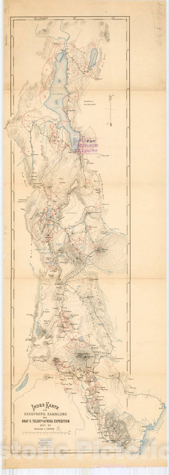 Map : Kenya 1890, Index Karte zur Bergprofil Sammlun der Graf S. Teleki S. Africa Expedition 1887-88 , Antique Vintage Reproduction