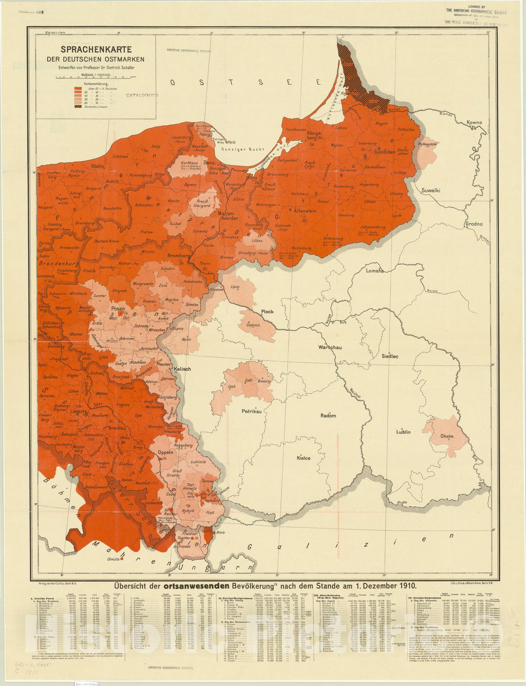 Map : Germany 1915, Sprachenkarte der deutschen Ostmarken : Ubersicht der Ortsanwesenden Bevolkerung nach dem Stande am 1. Dezember 1910 , Antique Vintage Reproduction