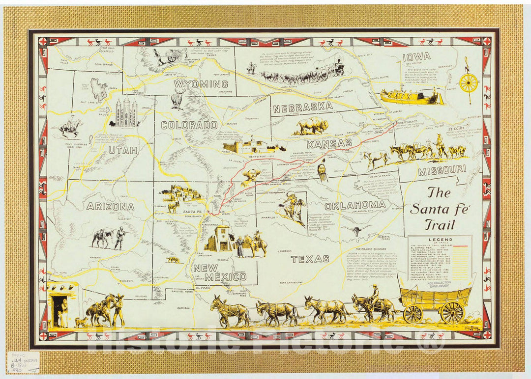 Map : United States, west 1822 1990, The Santa Fe Trail , Antique Vintage Reproduction