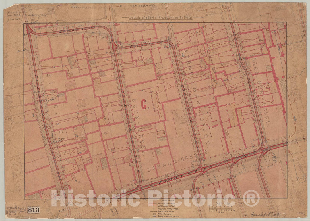 Map : Frankfurt am Main, Germany 1880, Details of a part of Frankfort on the Main, Antique Vintage Reproduction