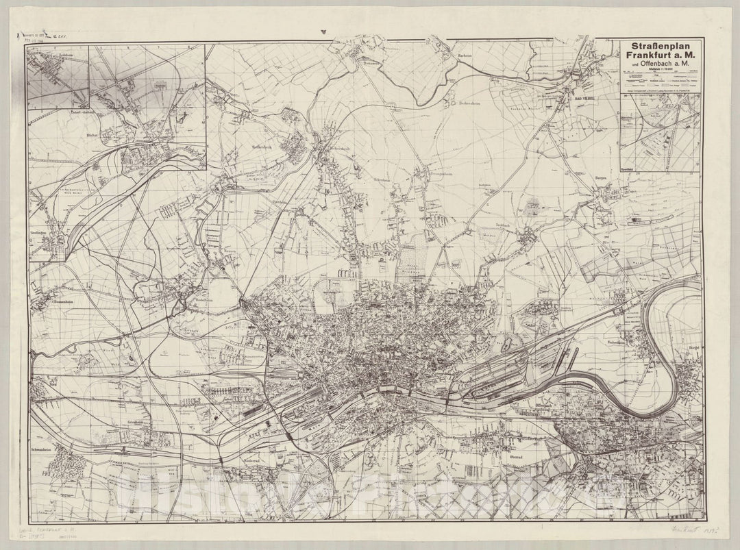 Map : Frankfurt am Main, Germany 1939, Strassenplan Frankfurt a.M. und Offenbach a. M. , Antique Vintage Reproduction