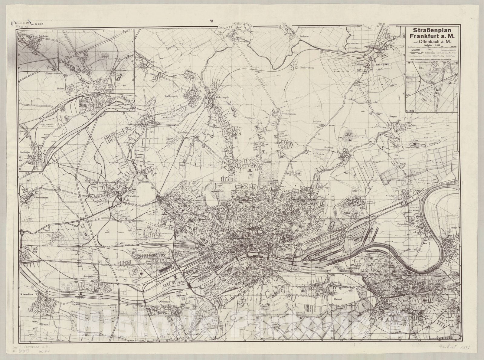 Map : Frankfurt am Main, Germany 1939, Strassenplan Frankfurt a.M. und Offenbach a. M. , Antique Vintage Reproduction