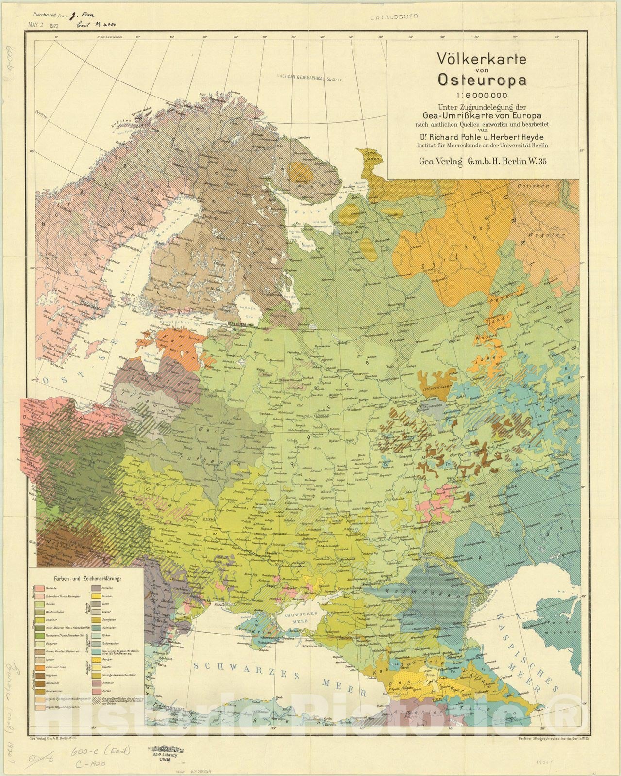 Map : Europe 1920, Volkerkarte von Osteuropa , Antique Vintage Reproduction