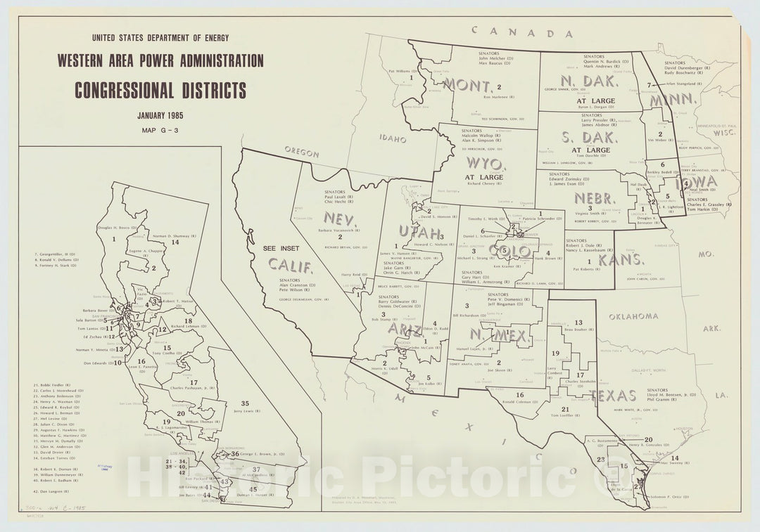 Map : United States, west 1985, Congressional districts : January 1985 , Antique Vintage Reproduction