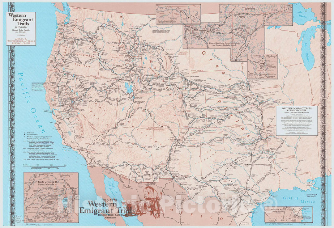 Map : United States, west 1870 1999, 1820-1870 western emigrant trails. : historic trails cutoffs, and alternates , Antique Vintage Reproduction