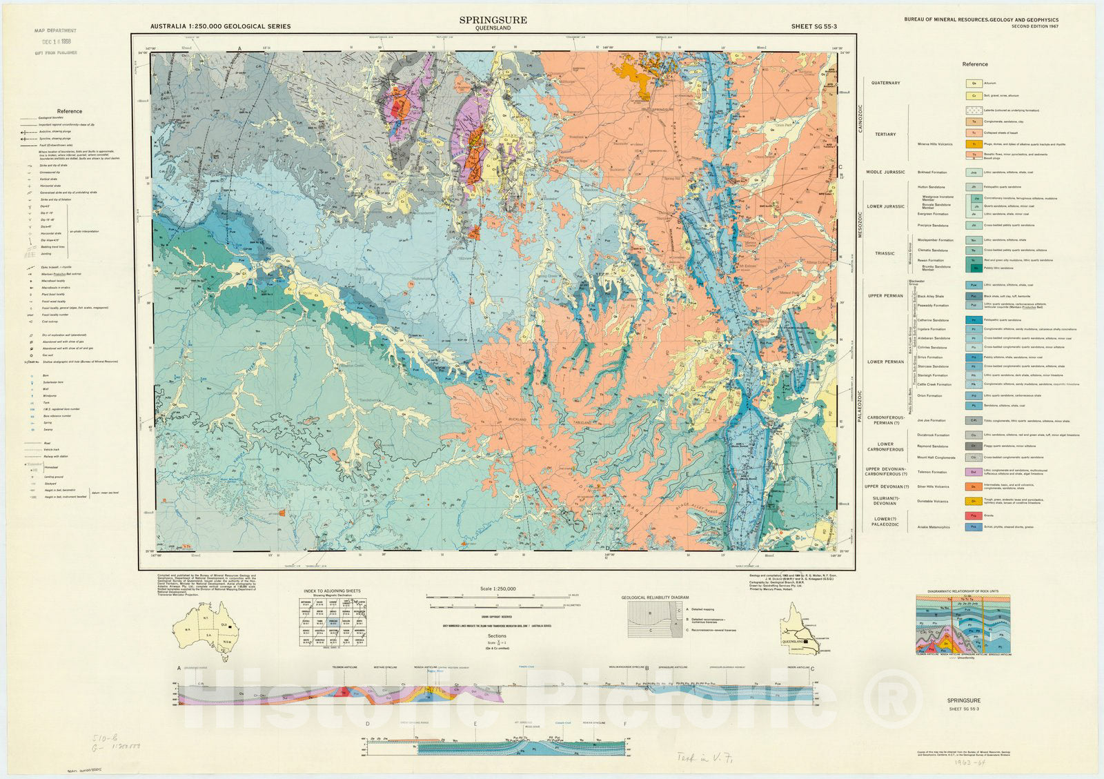 Map : Springsure, Queensland 1967, Australia 1:250,000 Springsure, Queensland , Antique Vintage Reproduction