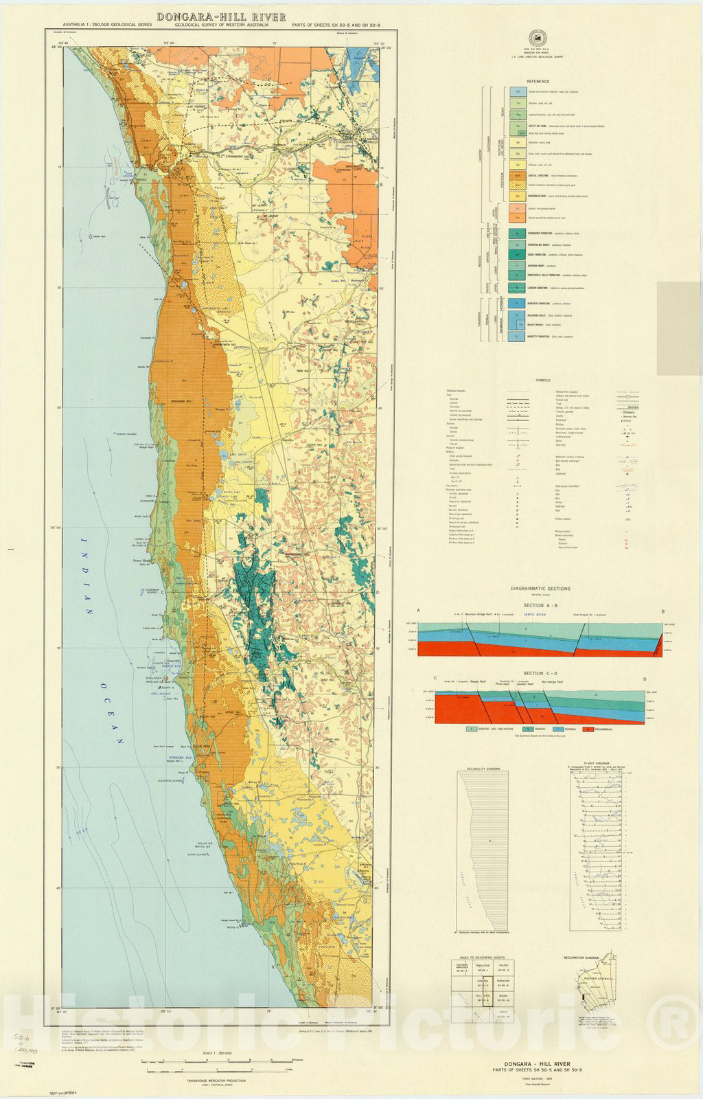 Map : Dongara-Hill River, Western Australia 1973, Australia 1:250,000 geological series, Dongara-Hill River, Geological Survey of Western Australia