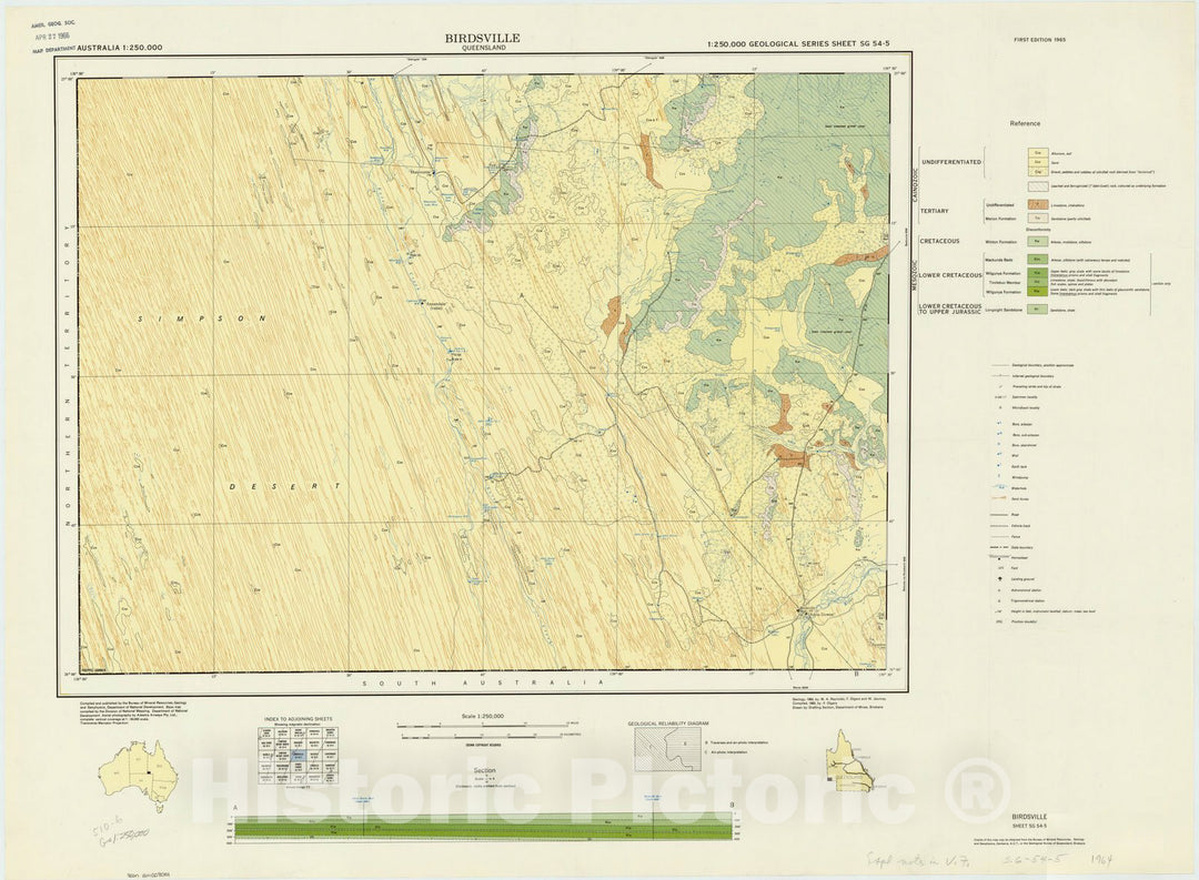 Map : Birdsville, Queensland 1965, Australia 1:250,000 Birdsville, Queensland , Antique Vintage Reproduction