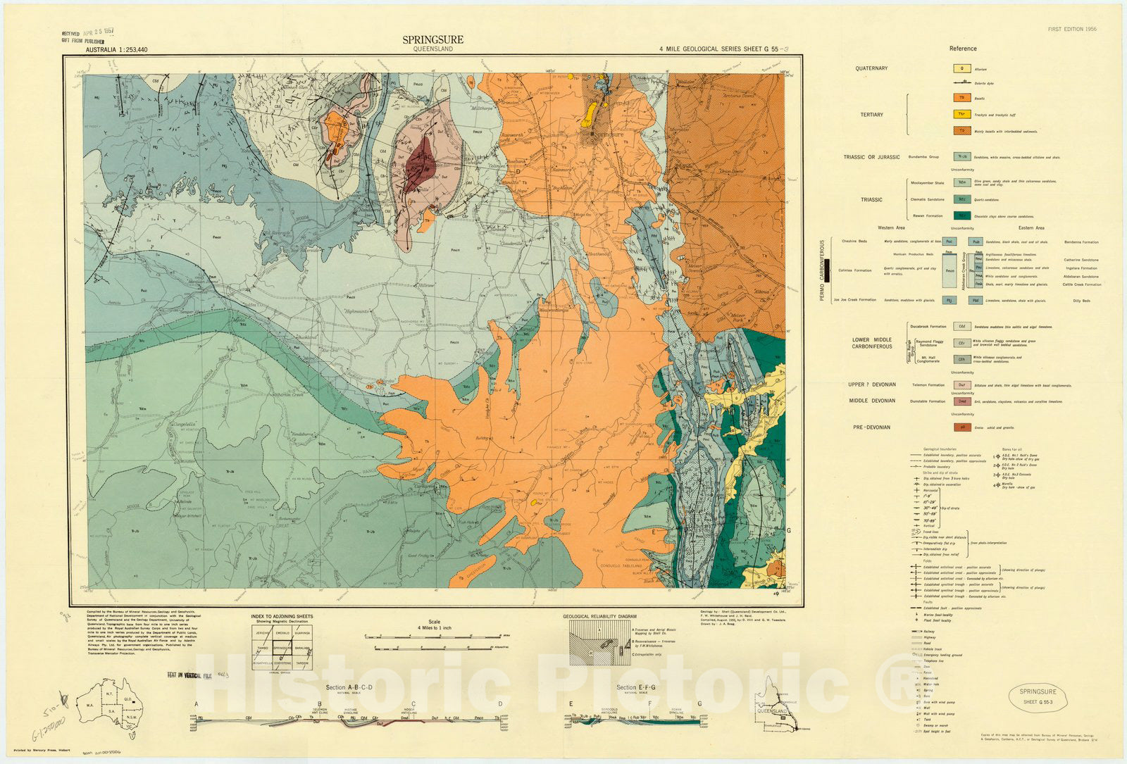 Map : Springsure, Queensland 1956, Australia 1:253,440 Springsure, Queensland , Antique Vintage Reproduction