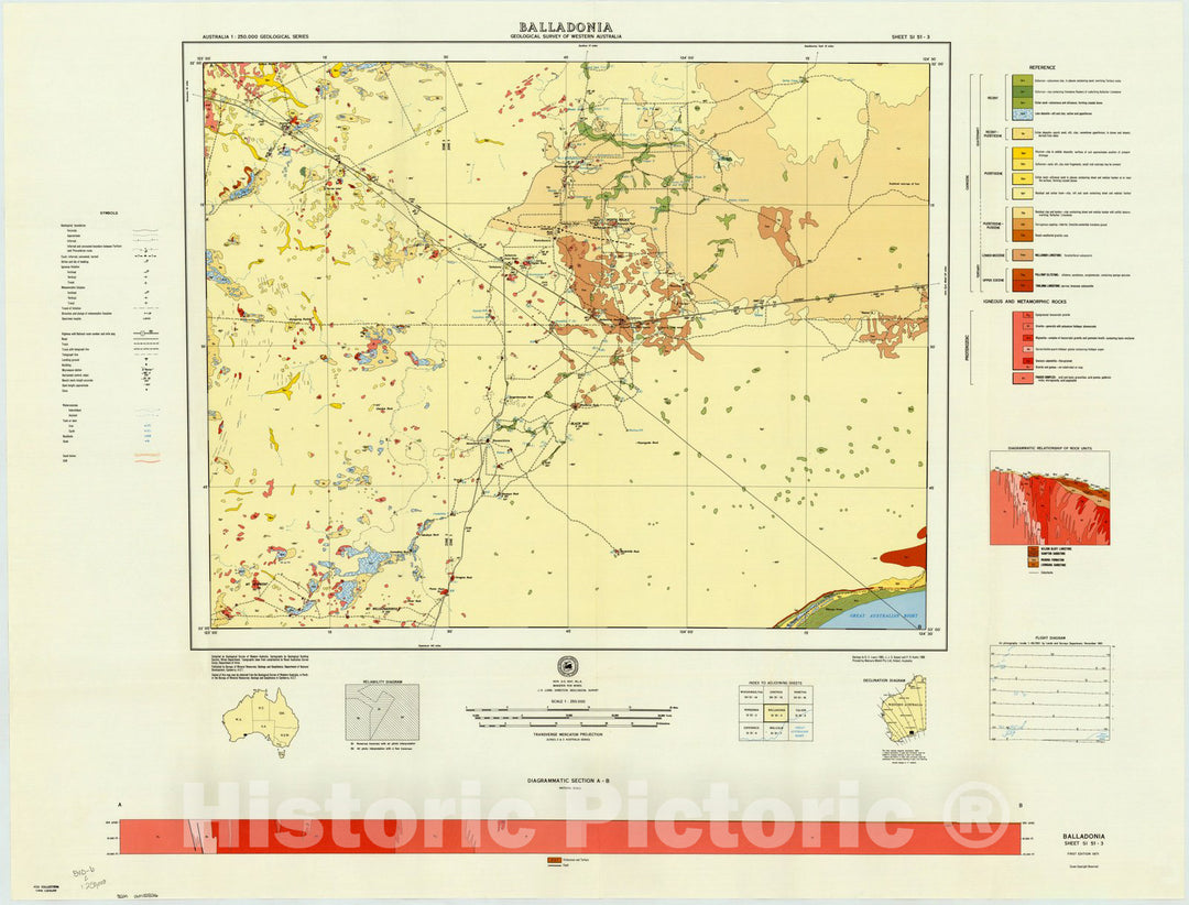 Map : Balladonia, Western Australia 1971, Australia 1:250,000 geological series, Balladonia, Geological Survey of Western Australia, Antique Vintage Reproduction