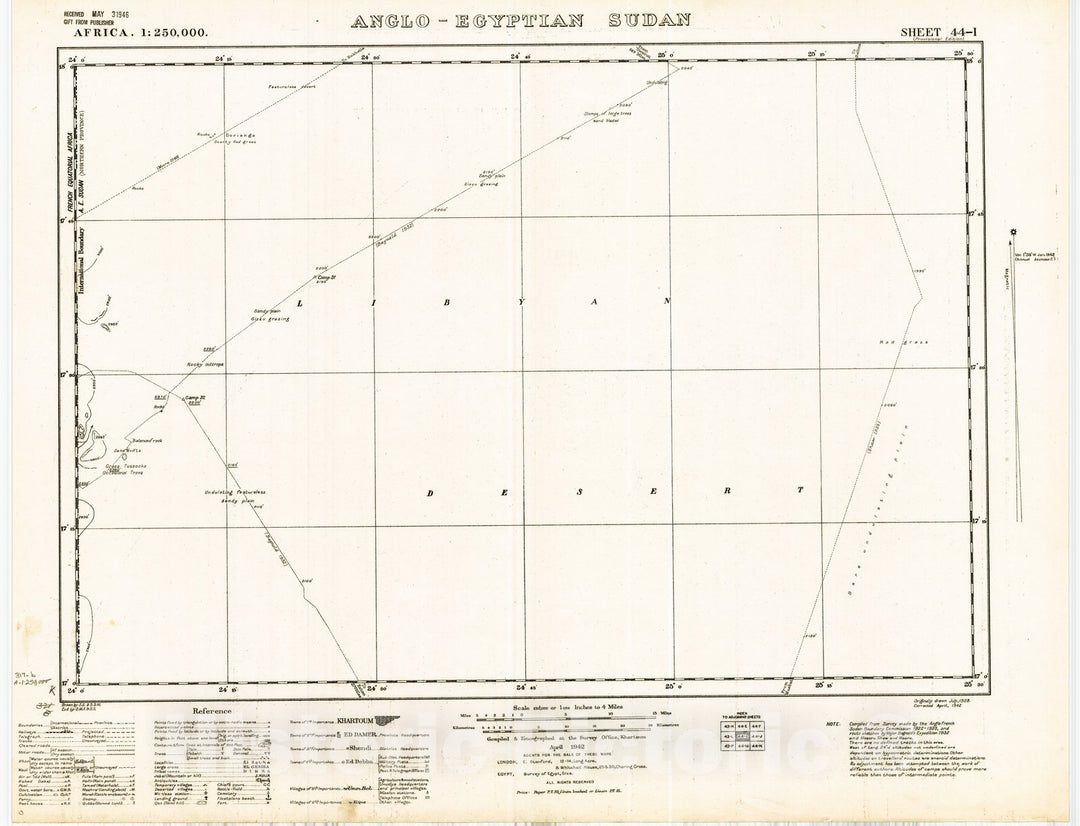 Map : Anglo-Egyptian Sudan, sheet 44-I 1942, Africa 1:250,000, Anglo-Egyptian Sudan, sheet 44-I , Antique Vintage Reproduction