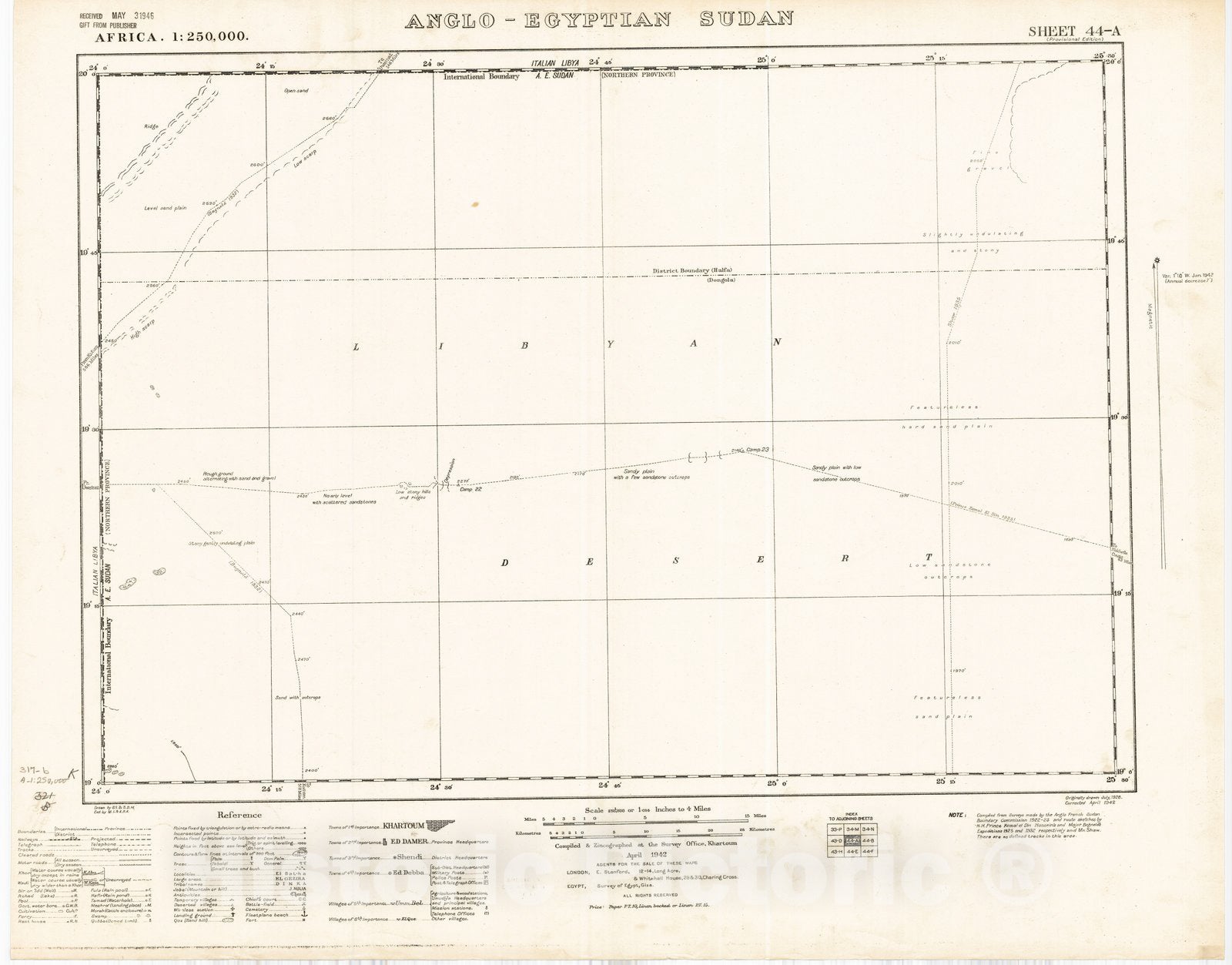 Map : Anglo-Egyptian Sudan 1928, East Africa 1:250,000, Anglo-Egyptian Sudan, sheet 44-A , Antique Vintage Reproduction