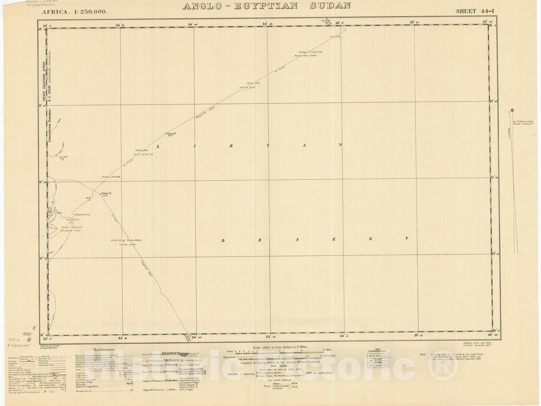 Map : Anglo-Egyptian Sudan, sheet 44-I 1934, Africa 1:250,000, Anglo-Egyptian Sudan, sheet 44-I , Antique Vintage Reproduction