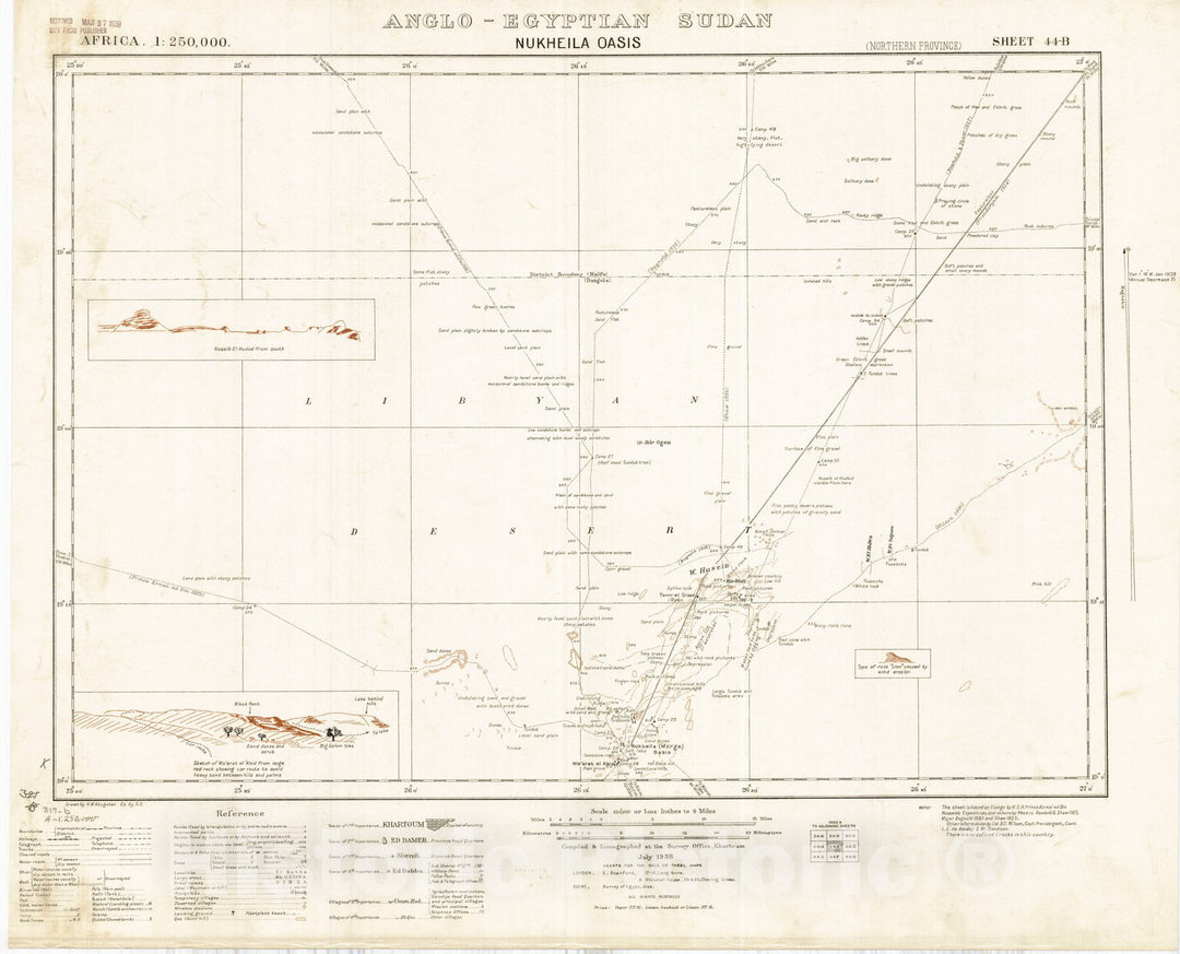 Map : Nukheila Oasis, Anglo-Egyptian Sudan 1938, East Africa 1:250,000, Anglo-Egyptian Sudan, Nukheila Oasis, sheet 44-B , Antique Vintage Reproduction