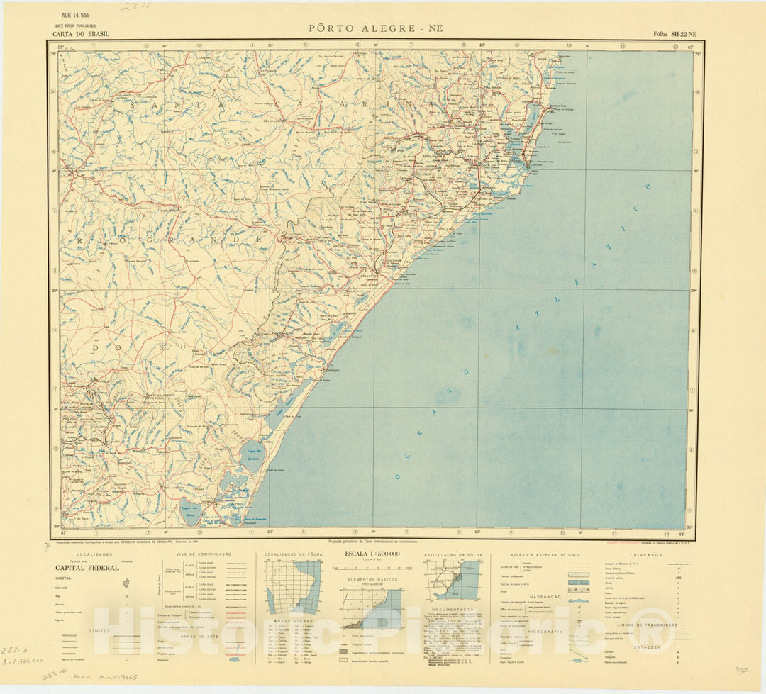 Map : Porto Alegre - NE, Brazil 1950, Carta do Brasil , Antique Vintage Reproduction