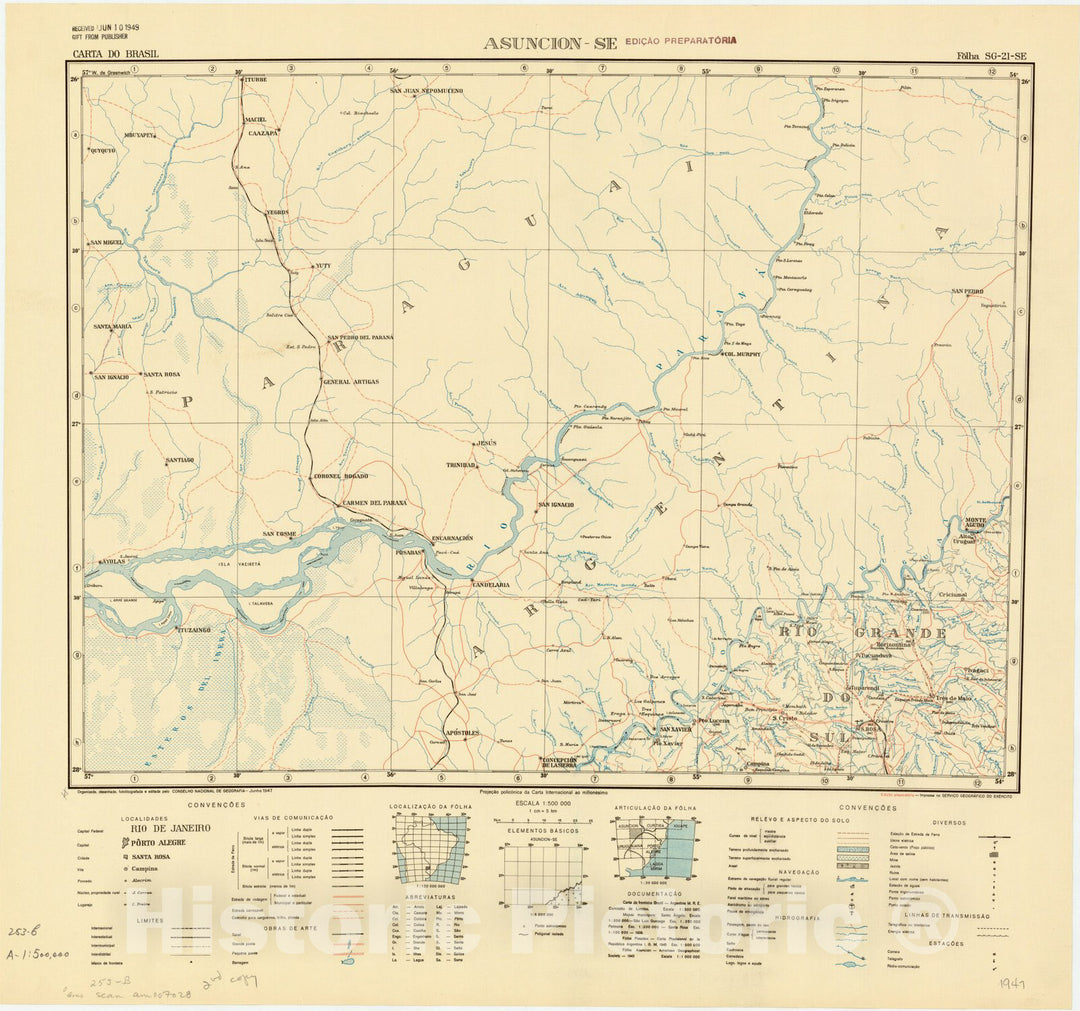 Map : Asuncio - SE, Brazil 1947, Carta do Brasil , Antique Vintage Reproduction