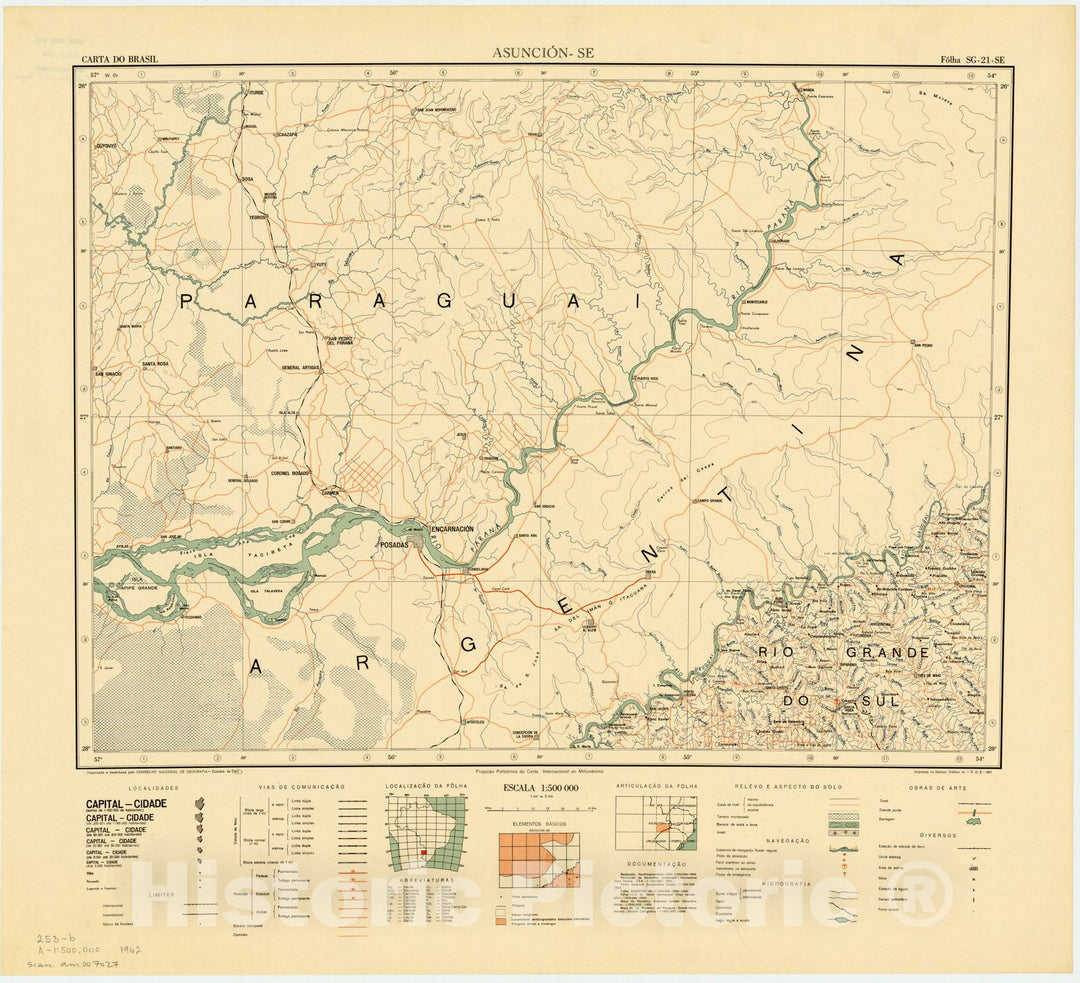 Map : Asuncion - SE, Brazil 1962, Carta do Brasil , Antique Vintage Reproduction