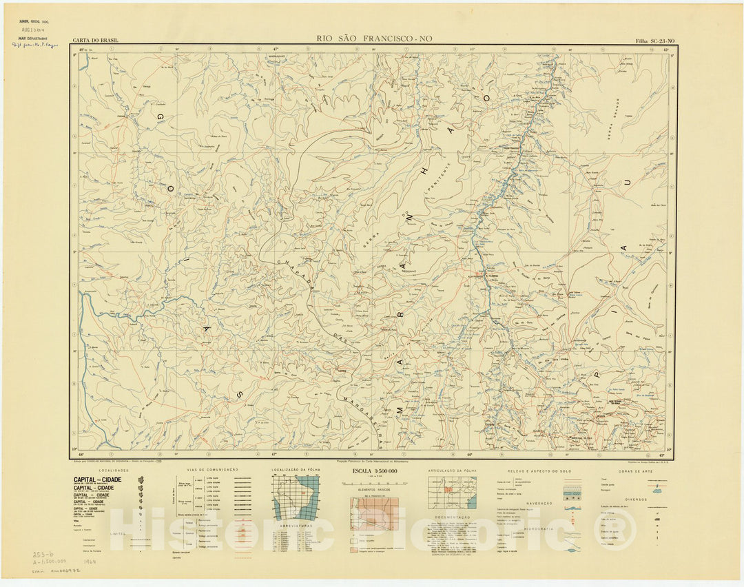 Map : Rio Sao Francisco - NO, Brazil 1964, Carta do Brasil , Antique Vintage Reproduction